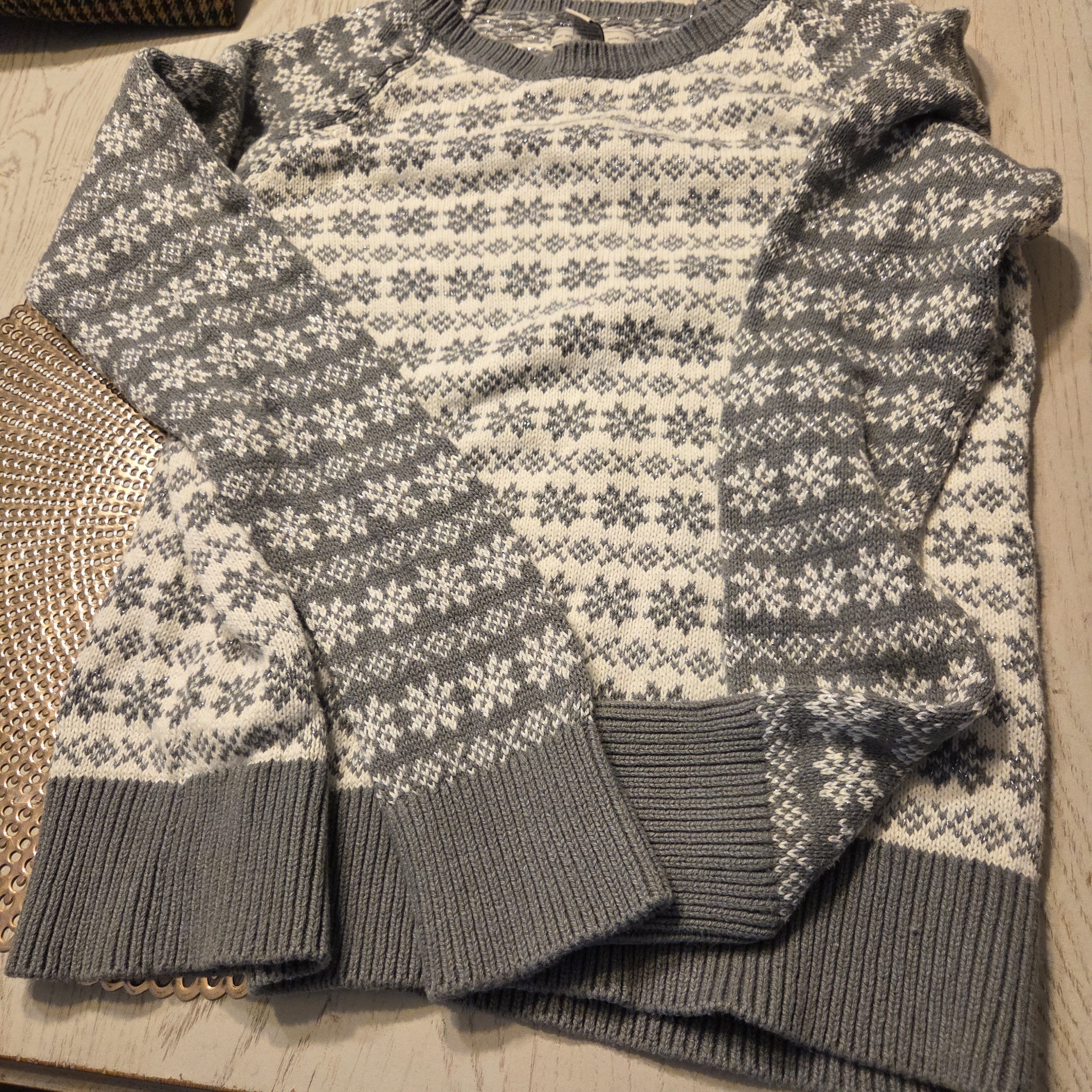 Bass Gray And White Fair Isle Crewneck Sweater Medium Like New